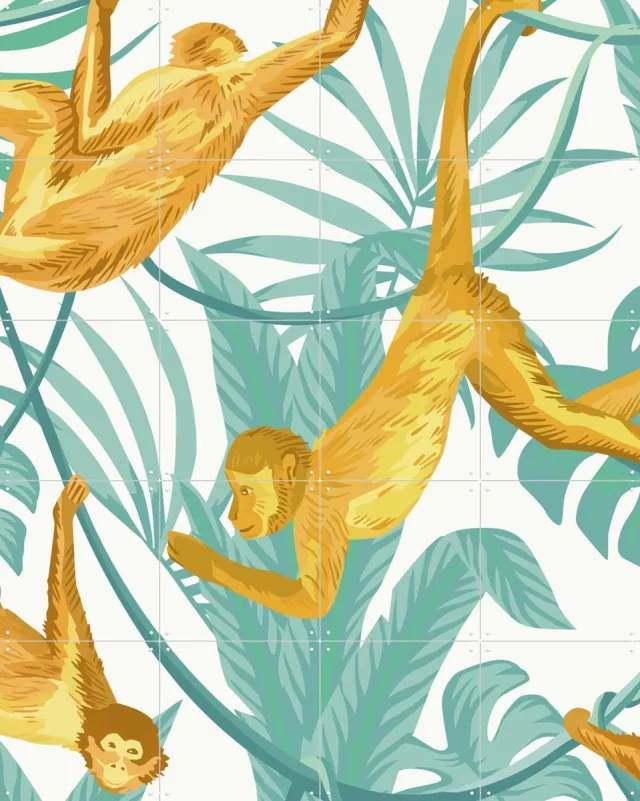 IXXI Happy monkeys, Creative Lab Amsterdam - 80 x 100 cm - Grote wanddecoratie en posters - Kleurrijk, Speels, Grafisch Ontwerp, Illustraties Geel