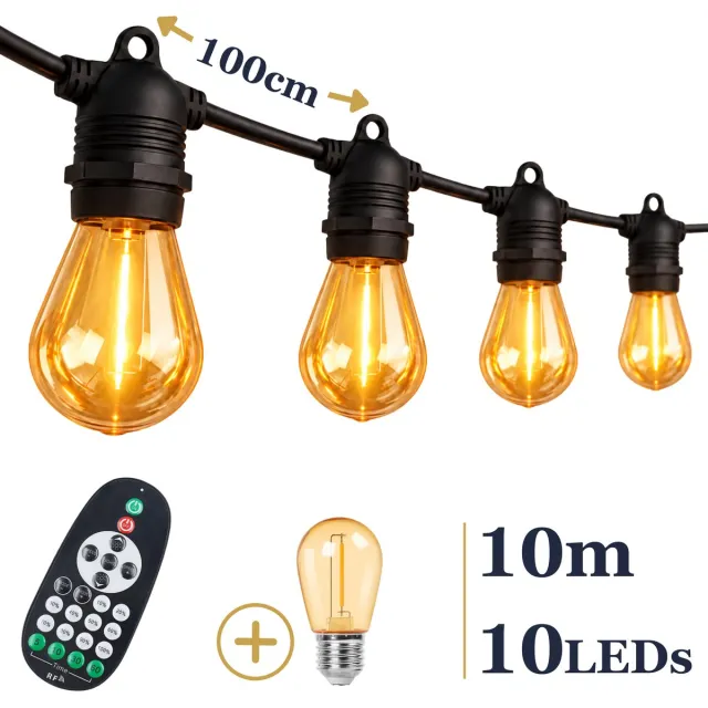 Odaily S14 Amber Lichtsnoer 10m - 10 LEDs - IP65 Waterdicht - Extra Warm Wit Licht - Dimbaar - Premium Kwaliteit