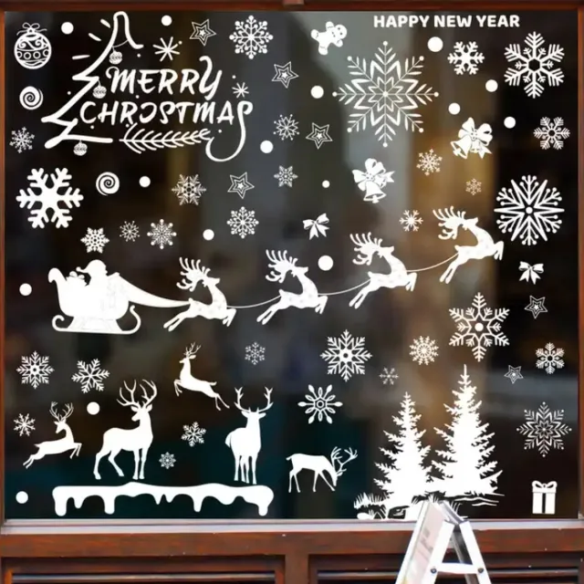 Liefs van Li Raamstickers - Kerststicker - Merry Christmas - Happy New Year | Kerst | Oud en Nieuw | Herbruikbaar | Statisch | Raamdecoratie | Wit | Winter | Kerstman | Rendieren | Sneeuwvlokken | Decoratie | Stickers | Raamfolie Wit, Merry Christmas