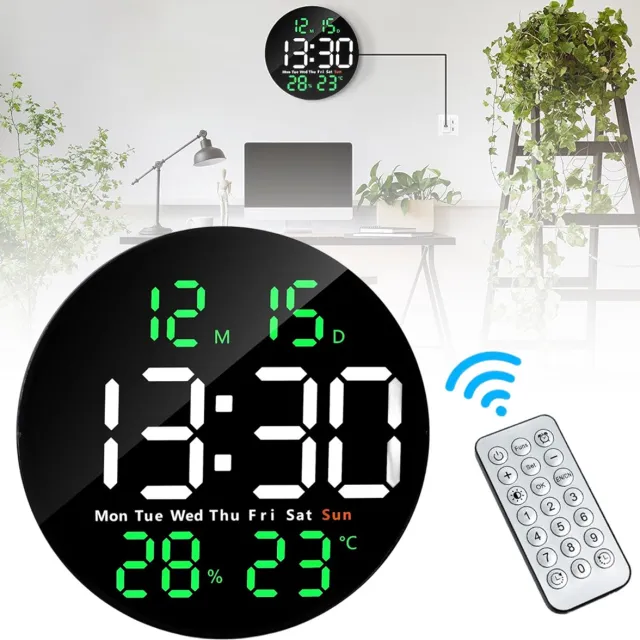 NCRealher Digitale Klok Met Groot Display - 10 Inch LED Digitale Wandklok - Digitale Klok Met Alarm Temperatuur- En Hygrometerfunctie Zwart