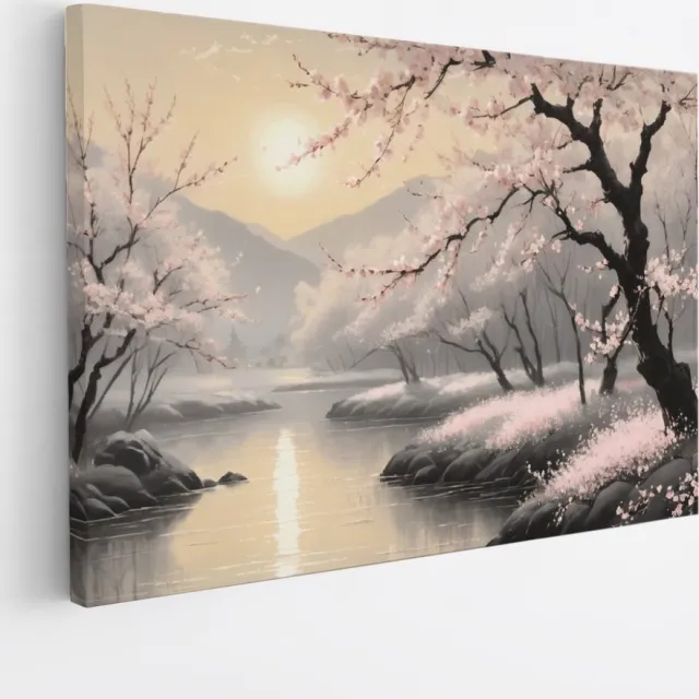 Saammp Canvas Schilderij - Roze bomen in de natuur - Abstract - 60x40 - Foto op canvas - Wanddecoratie - Muurdecoratie Woonkamer - Kantoor Decoratie Multicolor