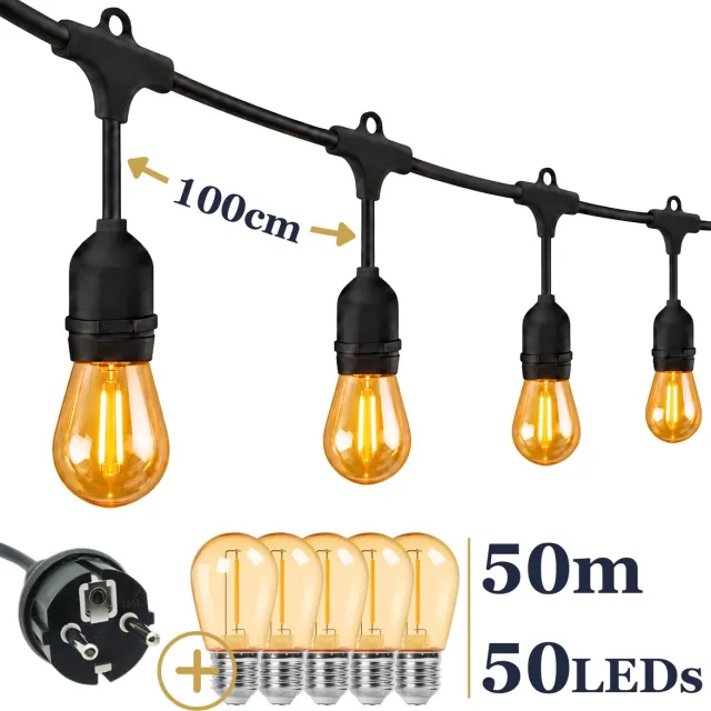 Odaily S14 Lichtsnoer 50m - 50 LEDs Amber - IP65 - Extra Warm Wit Licht - Premium Kwaliteit