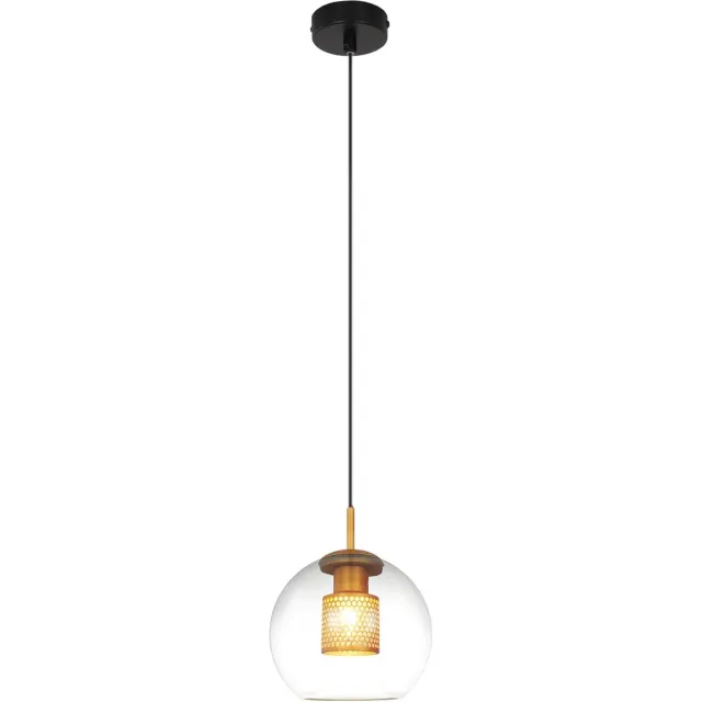 Glitzerlife Hanglampen - 1xE27 - Retro Glaskogel Design - Hoogte Instelbaar - IJzer Glas Materiaal - Ø20cm - Zwart Goud - Hanglamp Eetkamer Keuken Woonkamer - Hanglampen Retro Glaskogel Transparant
