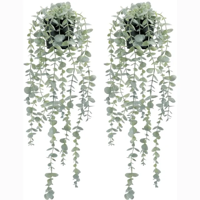 Ibenzoa Set van Twee Kunstmatige Hangende Eucalyptusplanten voor Binnen- en Buitendecoratie, Geschikt voor Muur, Plank en Terras groen