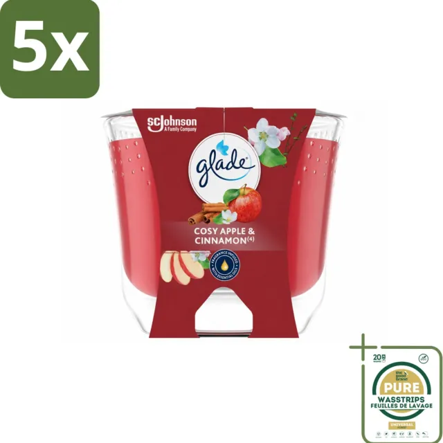 Glade 5 x Glade - Geurkaars Appel Kaneel - 100% Raapzaadwas - 204 g - Wasstrips - Geurkaars - Geur - Geurkaars Appel Kaneel - Geurkaars 100% Raapzaadwas - Geurkaars Vegan rood
