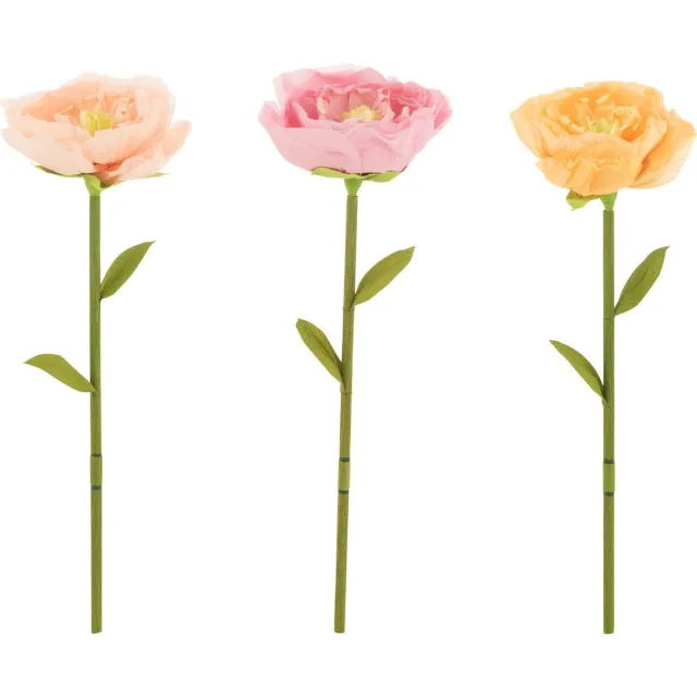 J-Line decoratie Bloem - papier - roze/perzik/geel - small - 3 stuks Roze - Geel