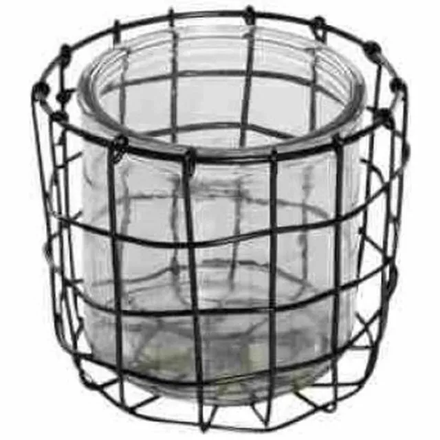 Freese waxinehouder draad zwart glas rond Ø 12 cm x 10 cm