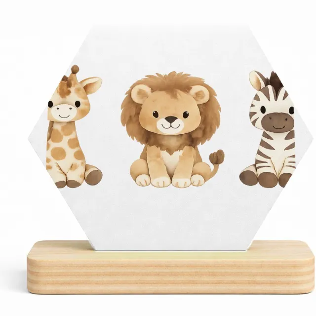 Mr Cadeautjes MDF fotolijst/inleg hexagon 14 x 13 - design Rustig drieluik met bosdieren in zachte aquarel | cadeau Wit