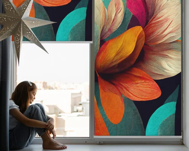 Coloray Rolgordijn Lichtfilterend - Bloemen in Abstractie Rolgordijn Lichtfilterend - 90x140 cm - Oranje Rolgordijn Met Kettingbediening - Abstracties Rolgordijn Wandmontage - Lichtdoorlatend Rolgordijn Woonkamer Oranje - Bloemen in abstractie