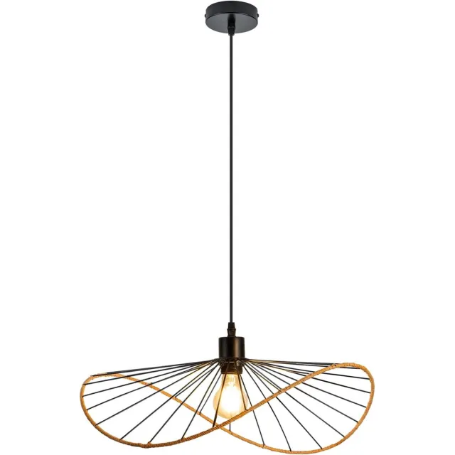 Glitzerlife Hanglampen - vintage industrieel Scandinavisch design - 1xE27 - hoogte verstelbaar - metalen hanglamp met papieren koord - Ø50cm - zwart - hanglampen eetkamer woonkamer