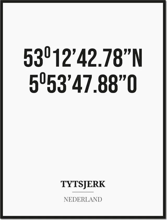 Studio216 Poster/kaart TYTSJERK met coördinaten zwart, wit
