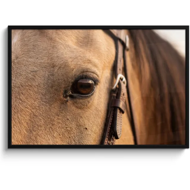 FrameYourWall Poster in lijst - Fotolijst 120x80 cm - Posters - Paard - Oog - Bruin - Posterlijst zwart - Decoratie - Wanddecoratie woonkamer - Muurdecoratie slaapkamer