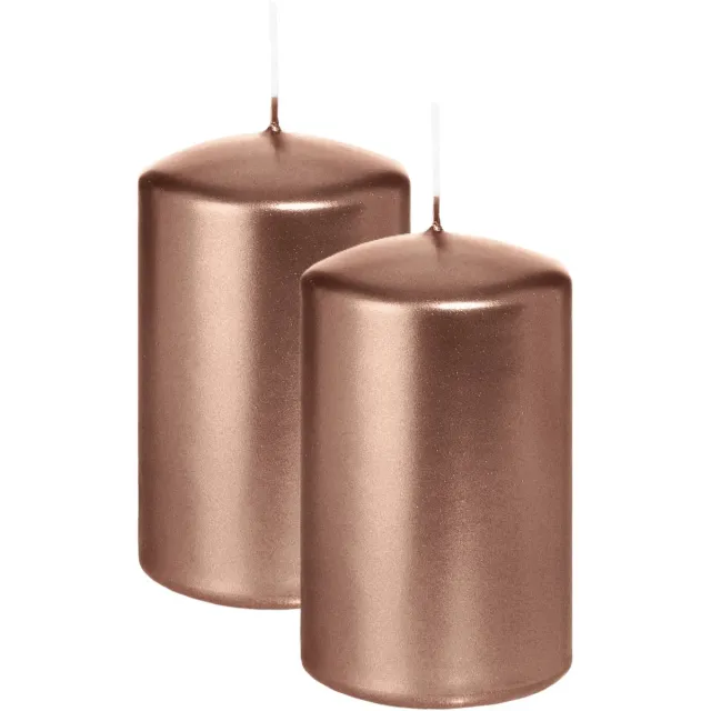 Enlightening Candles Wiedemann Cilinderkaars/stompkaars - 2x - metallic roségoud - 6 x 8 cm - 29 branduren - zuilkaarsen Rose goud