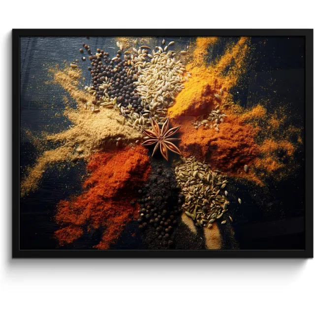 FrameYourWall Poster in lijst - Fotolijst 70x50 cm - Posters - Specerijen - Explosie - Oranje - Posterlijst zwart - Decoratie - Wanddecoratie woonkamer - Muurdecoratie slaapkamer