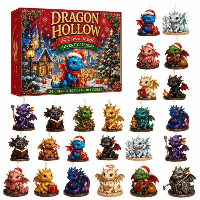 SWGOTA Kerst-adventskalender voor 24 dagen - draak met gouden kroon - verpakking 26 x 18 x 3 cm