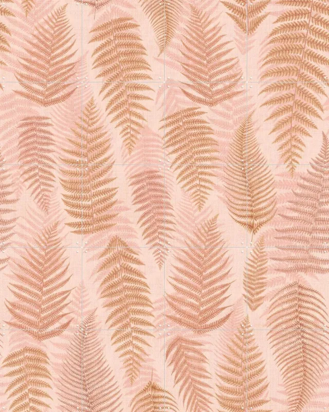 IXXI Cozy Fall Fern Leaves Terracotta Pink, Bloomery Decor - 80 x 100 cm - Grote wanddecoratie en posters - Decoratieve kunsten, Art Deco Roze / Goud