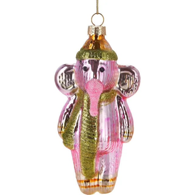 Brubaker Roze Olifant met Muts en Sjaal - Handbeschilderde Kerstbal van Glas - Handgeblazen Kerstboomversieringen Figuren Grappige Decoratieve Hangers Kersthanger Rose