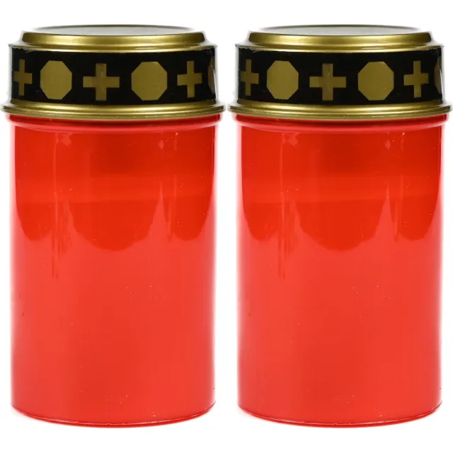 Benson Grafkaars/gedenklicht - 2x - LED licht - rood - waterbestendig - op batterijen - D6,5 x H12 cm