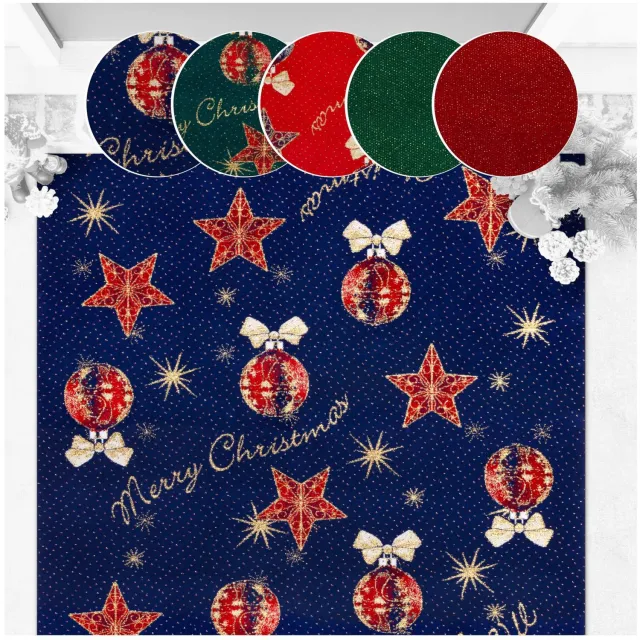 ANRO Merry Christmas Kerstloper Blauw 100x180 cm - Glitter - Antislip