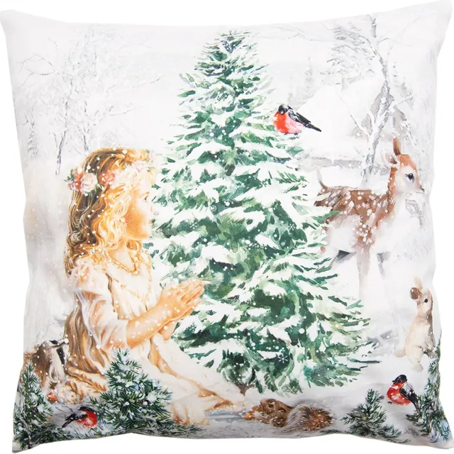 Clayre & Eef Kussenhoes 45x45 cm Wit Groen Polyester Engel Sierkussenhoes