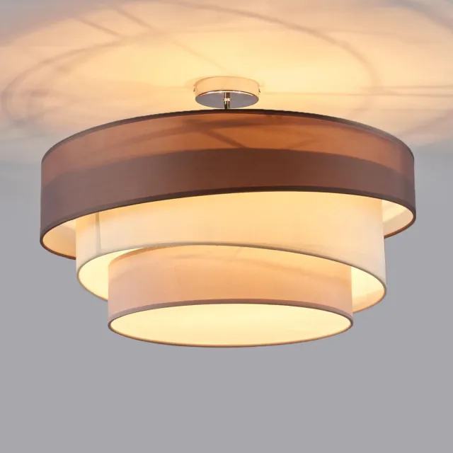 Lindby plafondlamp - 3lichts - Stof, metaal - H: 36.8 cm - E27 - grijsbruin, wit, grijs, chroom