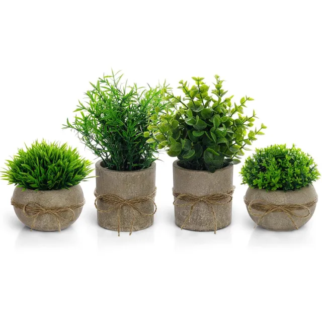 Unyqoos Set van vier realistische kunstplanten in pot voor stijlvolle binnenhuisdecoratie Groen