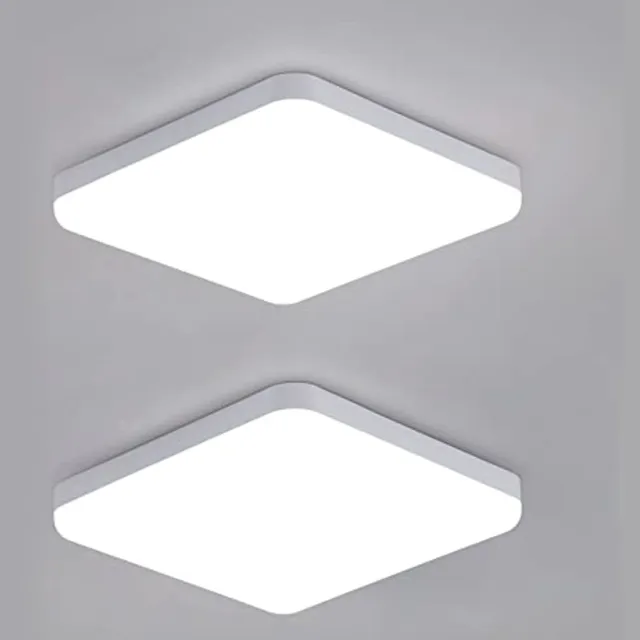 Riserva LED Plafondlamp Vierkant 2 Stuks - 32W - 3600 lm - 6500K Koud Wit - 25×25 cm Wit Plafondlamp Woonkamer Slaapkamer Keuken Badkamer