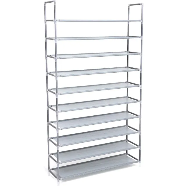 Songmics Schoenenrek met 10 niveaus, schoenenopslag, organizer, voor maximaal 50 paar schoenen, voor woonkamer, kleedkamer en hal, vliesstof, 100 x 29 x 175 cm, grijs LSR10G