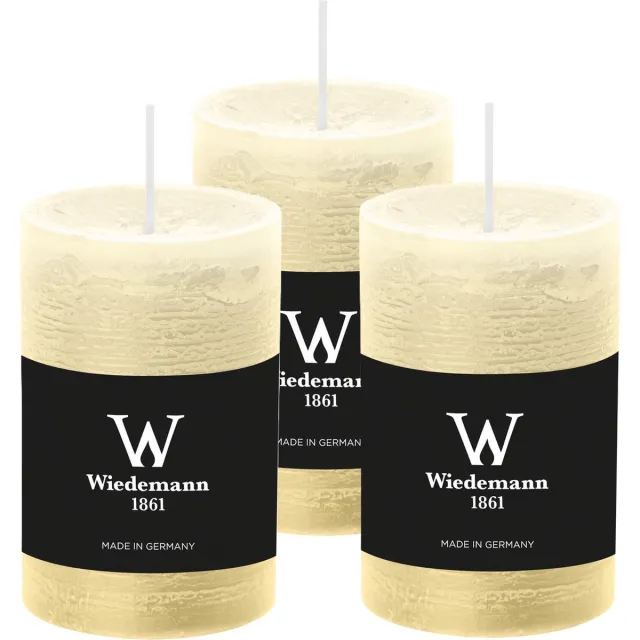 Wiedemann Cilinderkaars/stompkaars - 3x - rustieke kaars - creme wit - 6 x 9 cm - 30 branduren