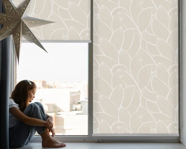 Coloray Rolgordijn Lichtfilterend - Bladeren Rolgordijn Lichtdoorlatend - 110x140 cm - Beige UV-Bestendig Rolgordijn - Planten Rolgordijn in Nis - Rolgordijn Slaapkamer Lichtdoorlatend Beige - Bladeren