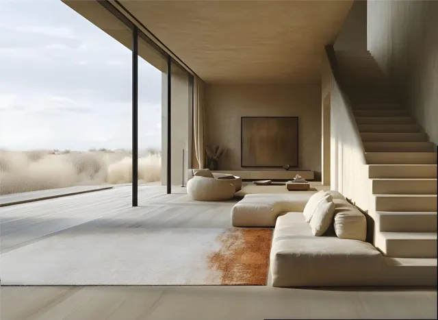 Acsento x Sofie Neirynck Desert Glow Mocha Vloerkleed - 240 x 340 cm - Ivoor - Rechthoekig - Wol, Katoen, Polyester - Eetkamer, Woonkamer, Slaapkamer - Abstract, Schakering - Modern, Design
