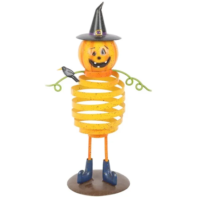 Something Different Orange Metal Pumpkin Man Ornament with Spring Body Tuin beeld/figuur - Multicolours