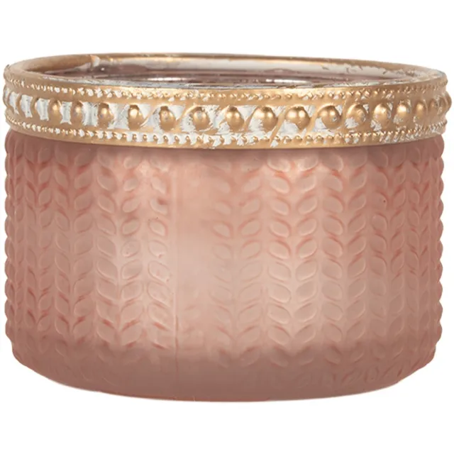 Clayre & Eef Waxinelichthouder Ø 7x4 cm Roze Glas