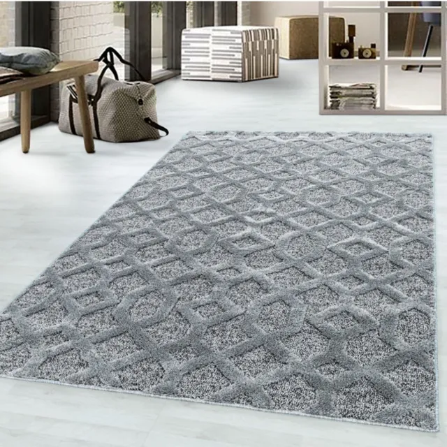 TapisTrend Harig tapijt Grijs 80x150 cm geometrisch vloerkleed met kleine, in elkaar grijpende ruitjes, 20 mm poolhoogte, moderne stijl voor woonkamer