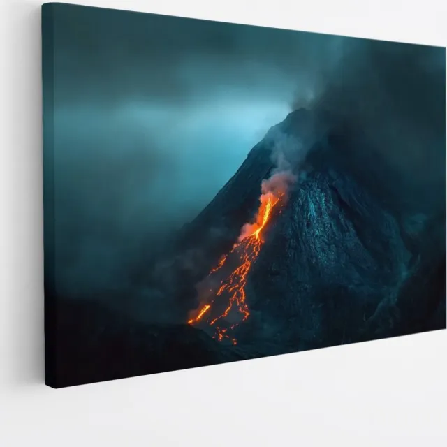 Saammp Canvas Schilderij - Stromende lava vanuit een vulkaan - Natuur - Landschap - 100x75 - Foto op canvas - Wanddecoratie - Muurdecoratie Woonkamer - Slaapkamer decoratie - Canvas Print Multicolor