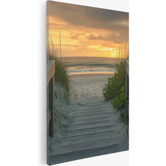 Saammp Canvas Schilderij - Strand - Zee - Brug - 100x150 - Foto op canvas - Wanddecoratie - muurdecoratie Woonkamer - Slaapkamer decoratie - Canvas Print Multicolor