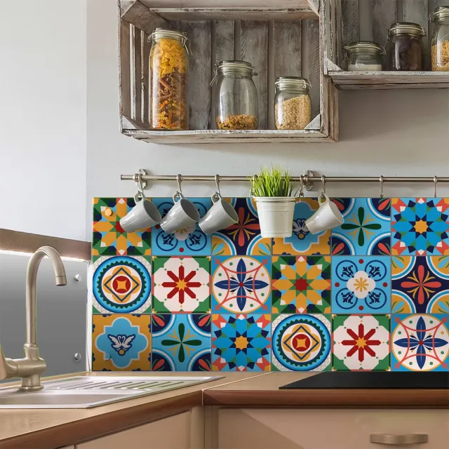 Ambiance Sticker Zelfklevende tegelmuurstickers voor keuken en badkamer - 9 AURORIA AZULEJOS tegelstickers - 9 stickers van 15x15 cm Multi color