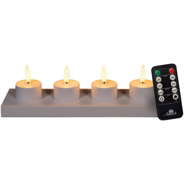 Anna's Collection Oplaadbare LED theelichtjes - 4x - wit - oplaadstation -afstandsbediening