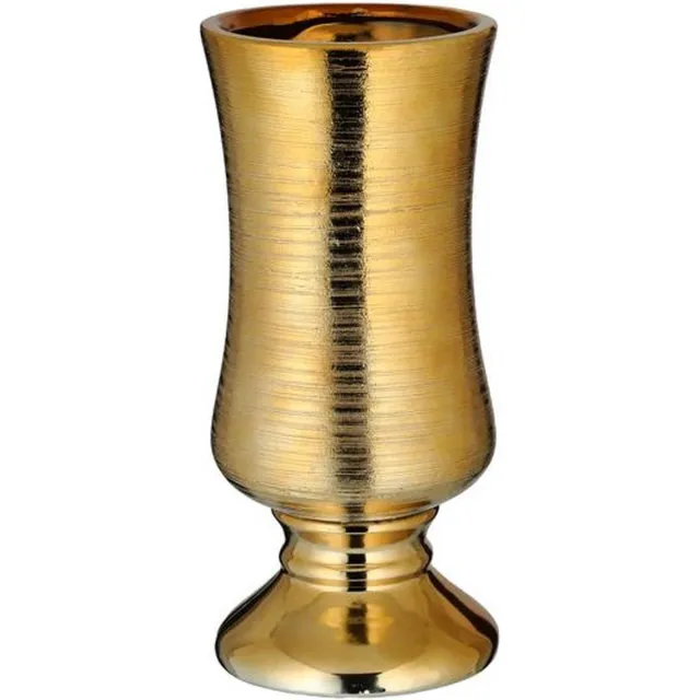 Cepewa Bloemenvaas goud van keramiek 10,6 x 24,2 cm - Stijlvolle bloemen of takken vaas voor binnen - Kelkvaas Goudkleurig