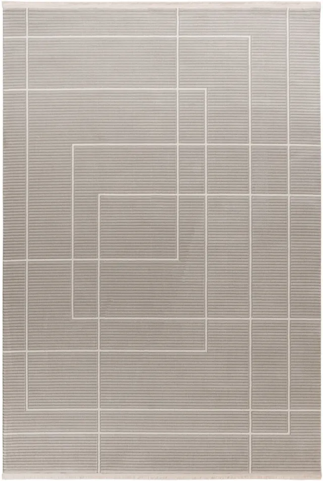 Padiro design laagpolig vloerkleed 80 x 150 cm - lichtgrijs - modern geometrisch patroon - voor vloerverwarming - van polypropyleen, polyester en katoen
