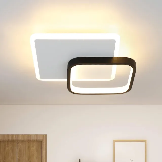 NETTLIFE Plafondlamp LED - vierkant - Wit en Zwart - 24.5cm - 2-Lichts - 3000K Warm Wit Licht - Moderne Slaapkamerverlichting - voor Keuken | Woonkamer | Hotel - 22W