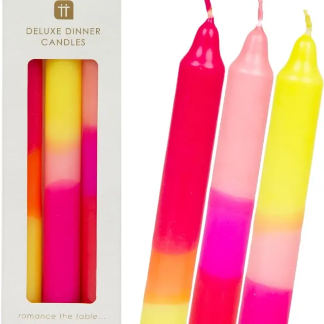 Talking Tables Gekleurde kaarsen roze oranje geel - Talking Tables Neon Roze/Oranje/Geel