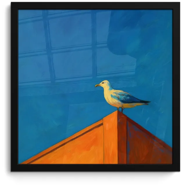 FrameYourWall Poster in lijst - Fotolijst 40x40 cm - Posters - Meeuw - Gebouw - Lucht - Geschilderd - Posterlijst zwart - Decoratie - Wanddecoratie woonkamer - Muurdecoratie slaapkamer