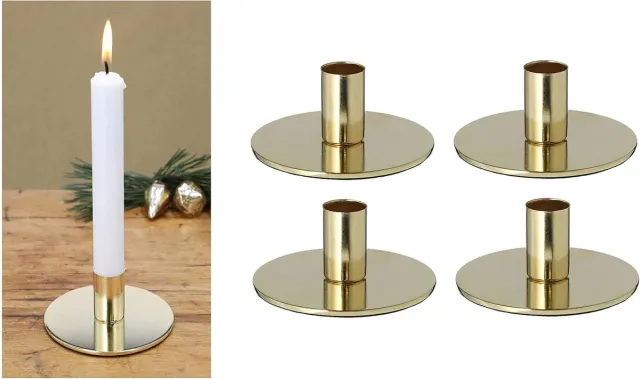 Novaliv Set van 4 kaarsenhouders, metaal, goud, 10 x 5 cm, woondecoratie, kersttafeldecoratie, kaarsenhouder, kaarsenspeld, scandic chic, vintage kaarsenhouder, retro woonkamerdecoratie, decoratieve schaal