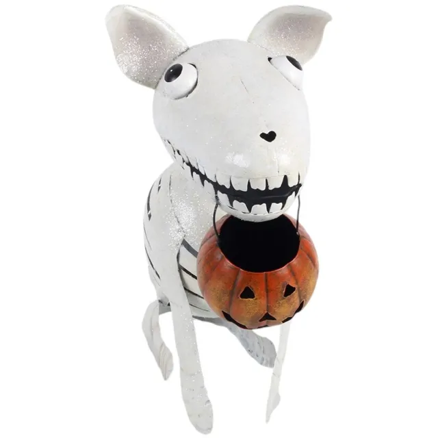 Something Different Metal Skeleton Dog Ornament with Pumpkin Tuin beeld/figuur - Multicolours