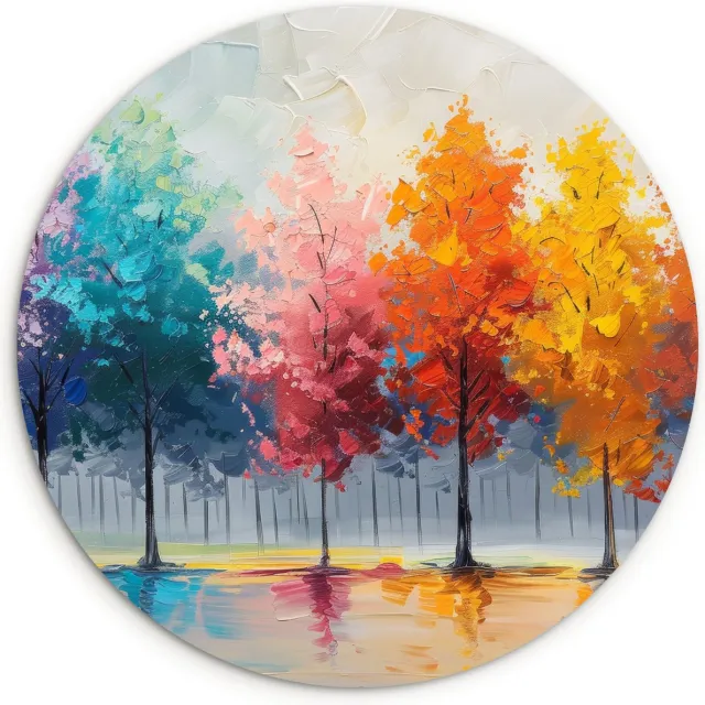 WallCircle Wandcirkel 60x60 cm - Muurcirkel Bomen - Kleurrijk - Natuur - Abstract - Muurdecoratie woonkamer - Wanddecoratie slaapkamer - Kamer decoratie accessoires - Ronde schilderijen