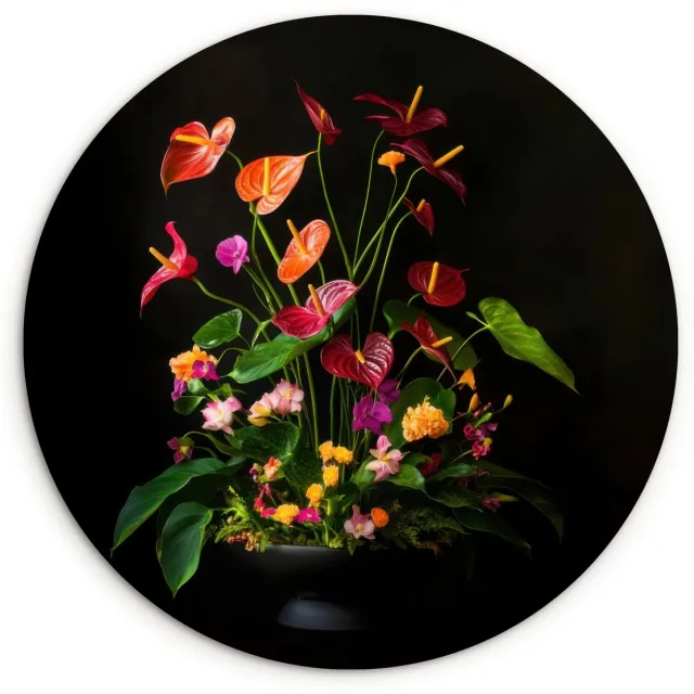 WallCircle Wandcirkel 30x30 cm - Muurcirkel Bloemen - Vaas - Kleurrijk - Muurdecoratie woonkamer - Wanddecoratie slaapkamer - Kamer decoratie accessoires - Ronde schilderijen Boeket - Bloemen 1