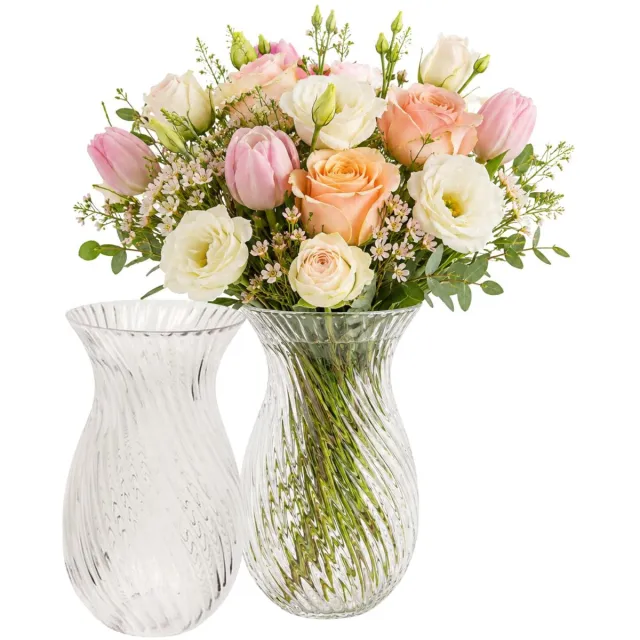 H&S Collection Bloemenvaas Beau - 2x - transparant glas - D12 x H20 cm - vaas - sierlijk model