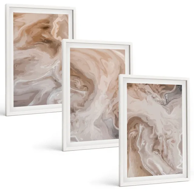 TULUP 3-Delige Schilderij Set - Abstracte marmerpatronen, steentexturen - 40x60 - Wanddecoratie - Schilderijen Set - Kantoor - Decoratieve Schilderijen Witte lijst