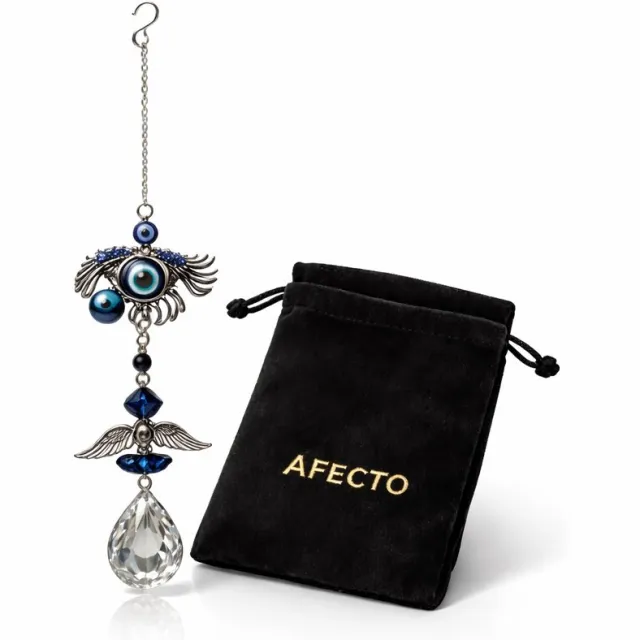 B: Afecto Boze Oog Suncatcher met Kristal – Decoratieve Gelukshanger – Raamdecoratie Blauw